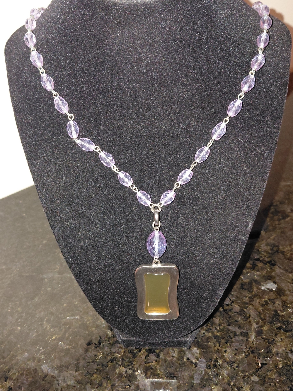 Vintage Givenchy Lavender Bead Necklace with Framed Pendant
